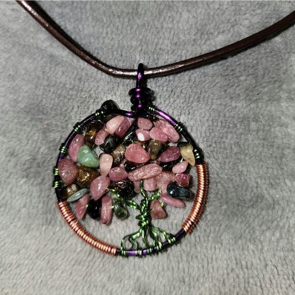 Tourmaline Tree Of Life Pendant Necklace #25 - Picture 1 of 3